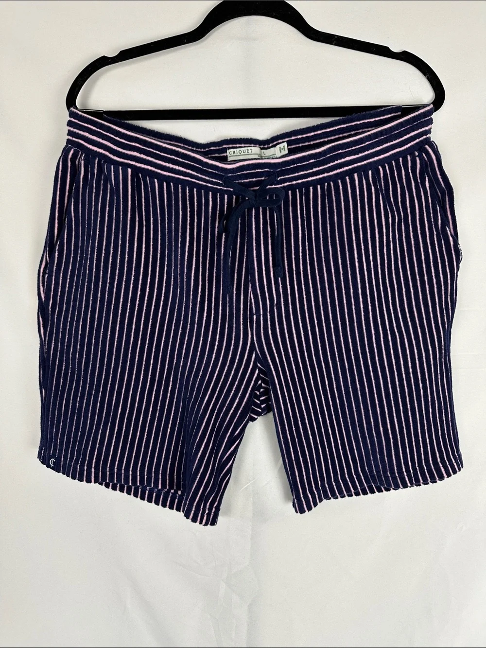 Criquet Navy & Pink Striped Knit Drawstring Shorts Men's Size L